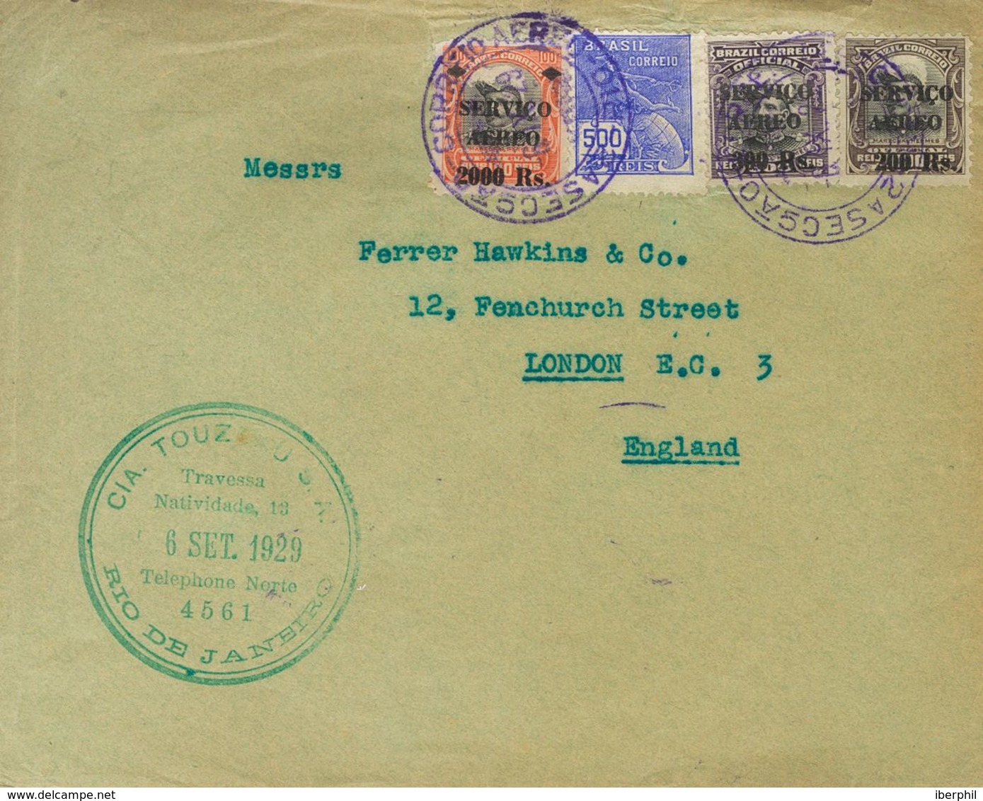 Air Mail Crash Covers. COVER. 1929. Accidented Air Mail From RIO DE JANEIRO To LONDRES (GRAN BRITAIN). Plane Of The Aero - Avions