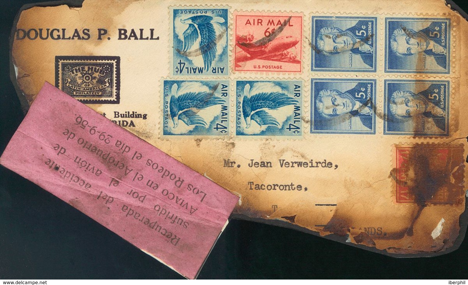 Air Mail Crash Covers. COVERYv . 1956. 4 Blue Ctvos, Three Stamps, 6 Carmine Ctvos, 5 Blue Ctvos, Four Stamps And 17 Red - Aerei