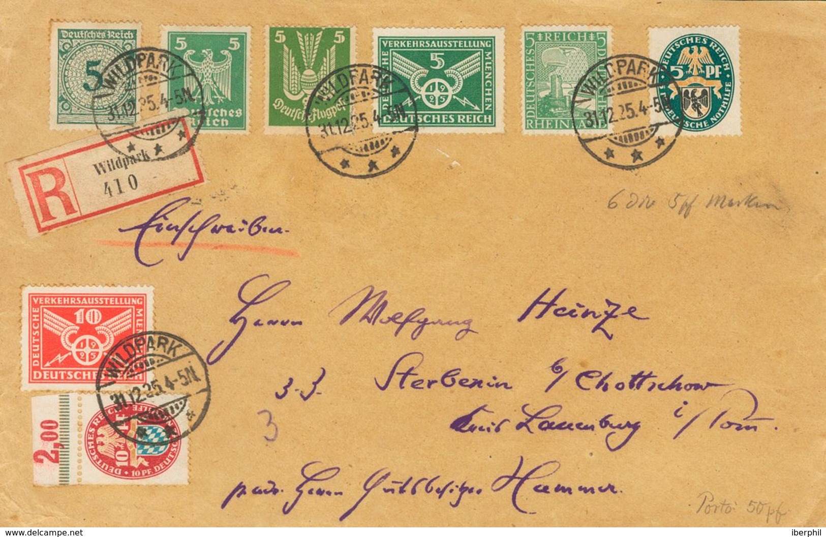 Germany. COVERYv 363/64,365,368,369,332,349. 1925. Complete Set And Various Values. Registered From WILDPARK To CHOTTSCH - Precursores