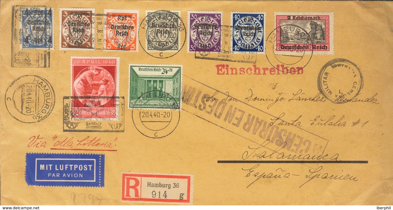 Germany. COVERYv 667, 668. 1940. 24 P + 76 P Green, 12 P + 38 P Red And Various Dantzig Values. Registered From HAMBURG  - Vorphilatelie