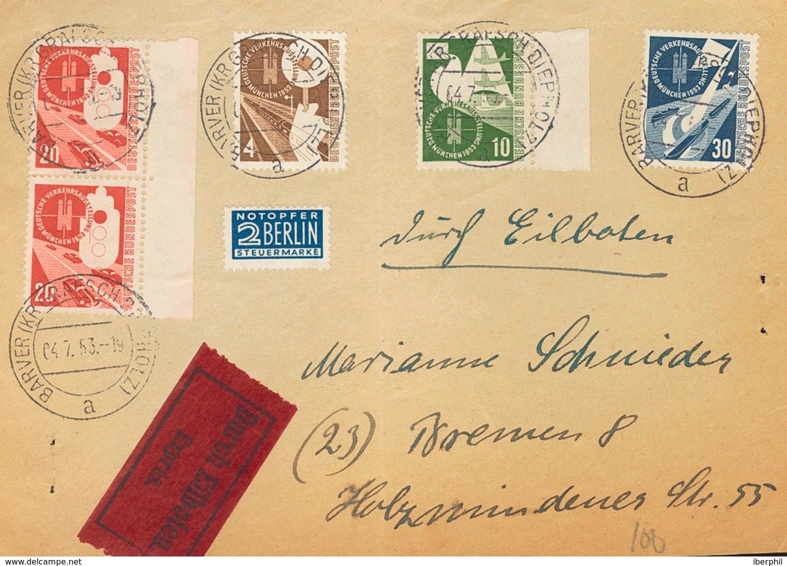 Germany West. COVERYv 3/6, 42/45, 53/56. 1950. Three Letters With Complete Sets Of West Germany, One Addressed To NEW YO - Precursores