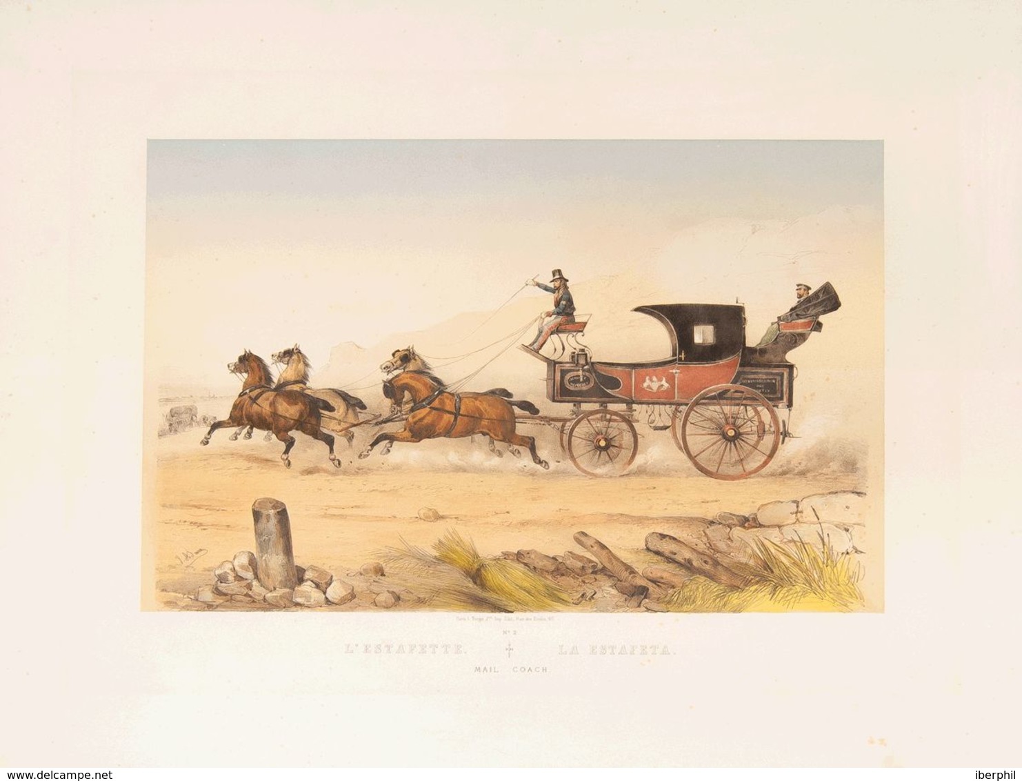 France, Bibliography. 1830. L'ESTAFETTE. MAIL COACH. (The Mail Wagon). Color Lithograph Of The Time On A Drawing By Vict - Sonstige & Ohne Zuordnung