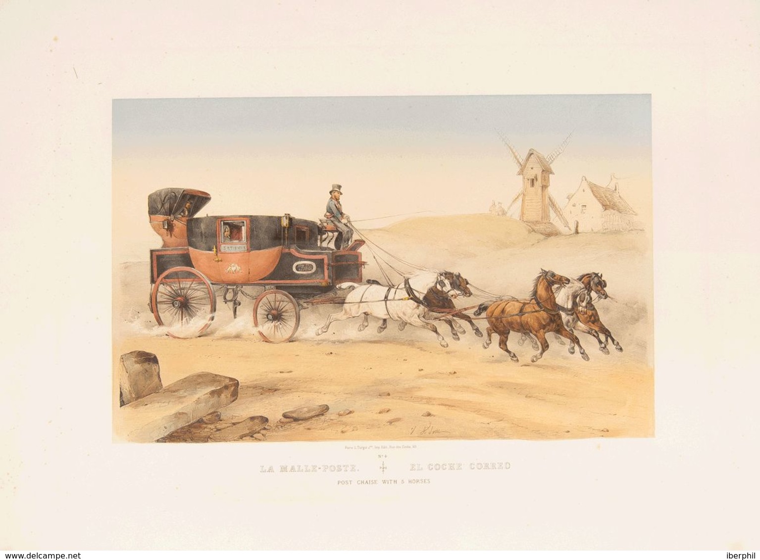 France, Bibliography. 1830. THE MALLE-POST. POST CHAISE WITH FIVE HORSES. (The Mail Car With Five Horses). Color Lithogr - Otros & Sin Clasificación