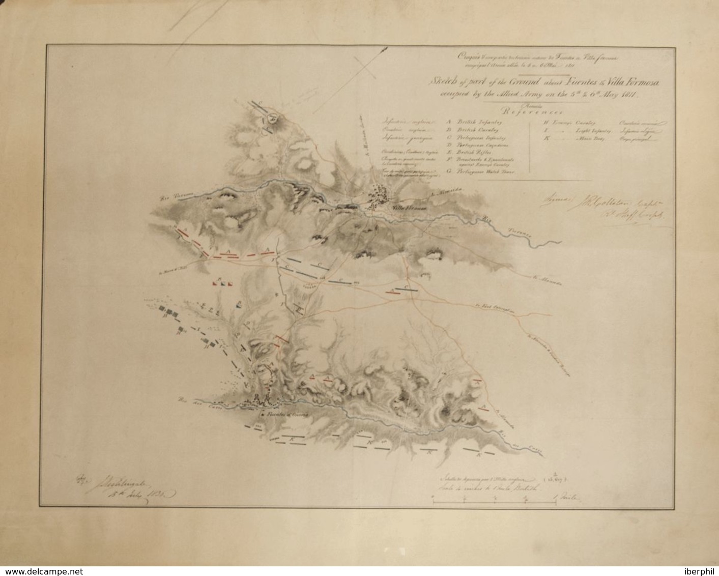 French Army, Bibliography. 1830. SKETCH OF PARTS OF THE GROUND ABOUT SOURCES AND VILLA FORMOSA OCCUPIED BY THE ALLIED AR - Otros & Sin Clasificación