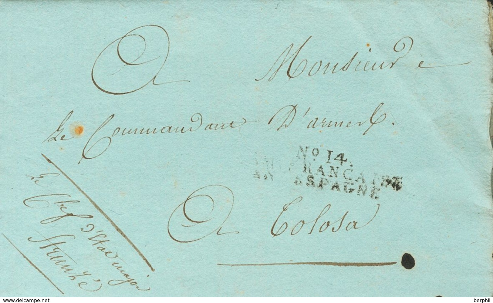 France. COVER. 1810. (May 3). SEVILLA To TOLOSA (addressed To The Chief Of Mayor State Of Vizcaya). Mark Nº 14 / ARM. FR - Other & Unclassified