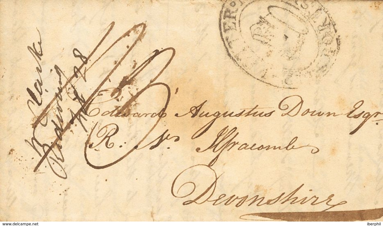 France. COVER. 1813. (February 28th). ALICANTE To DEVONSHIRE (ENGLAND) (cover Written On Board Of The Redwing Vessel Of  - Autres & Non Classés