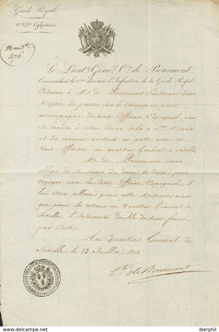 France. COVER. 1823. (12th Of July). Order Signed By The General Conde De Bourmont In The Headquarters Of Seville, To Tr - Other & Unclassified