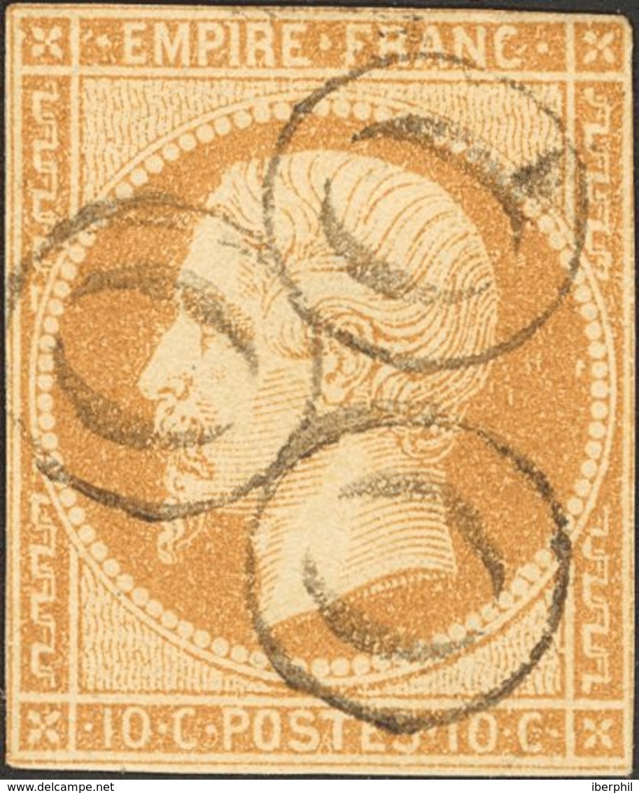 France. ºYv 13A(2). 1853. 10 Cts Bistre, Two Stamps (some Narrow Margin). Postmarks "N" And "O", Both Of Rural Post Offi - Sonstige & Ohne Zuordnung