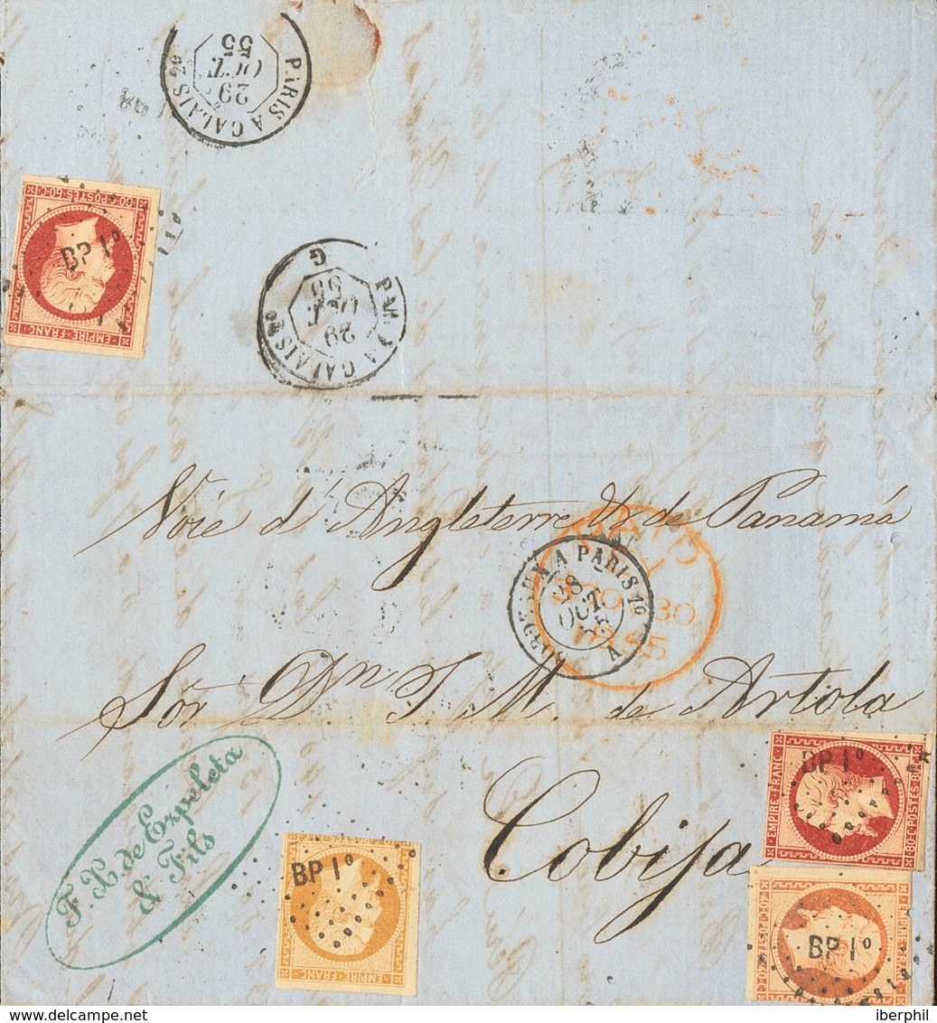 France. COVERYv 13A, 16, 17A(2). 1855. 10 Cts Bistre Brown (short Margin), 40 Cts Orange And 80 Cts Carmine. BORDEAUX To - Sonstige & Ohne Zuordnung