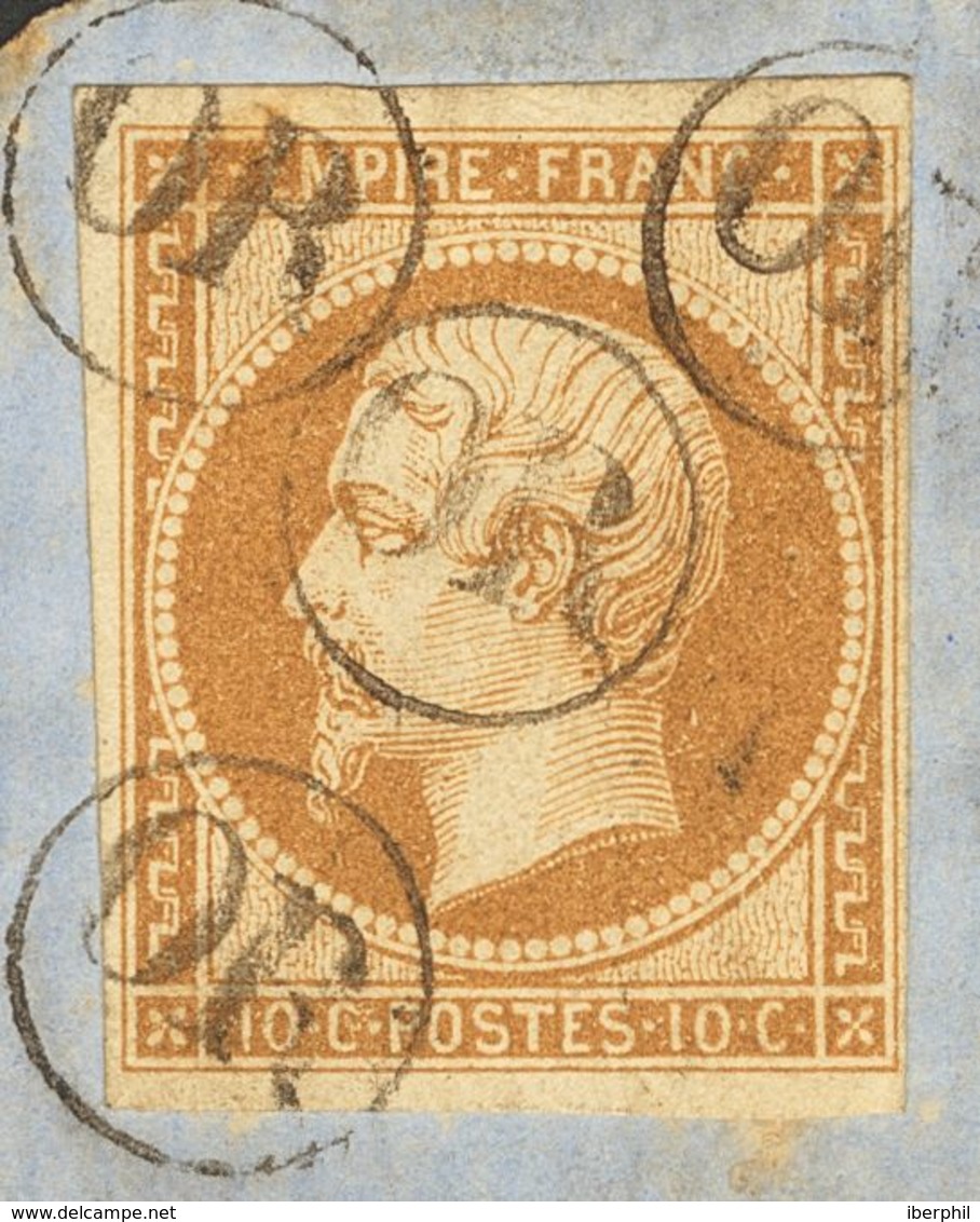 France. ºYv 13B. 1854. 10 Cts Bistre, On Piece. Circular Postmark "OR", Of Rural Post Office. VERY FINE. -- Francia. ºYv - Autres & Non Classés