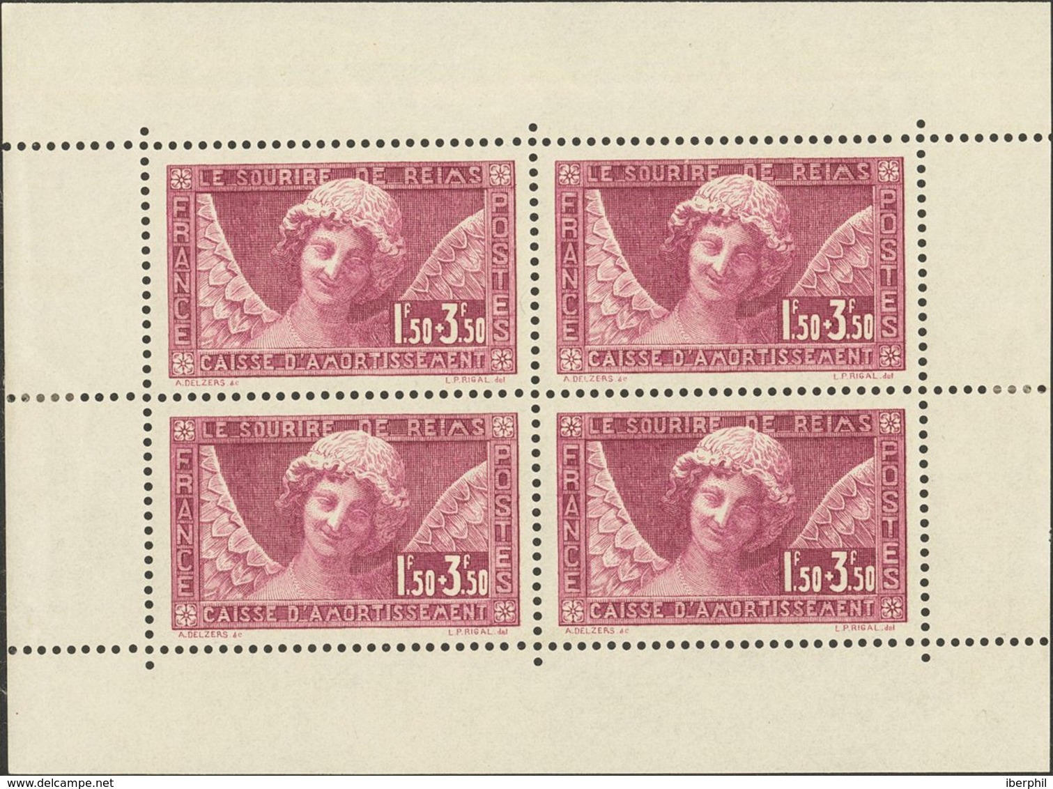 France. **Yv 256(4). 1930. 1'50 F + 3'50 F Lilac, Block Of Four In Booklet Sheet (hinged By The Edges Leaving The Stamps - Other & Unclassified