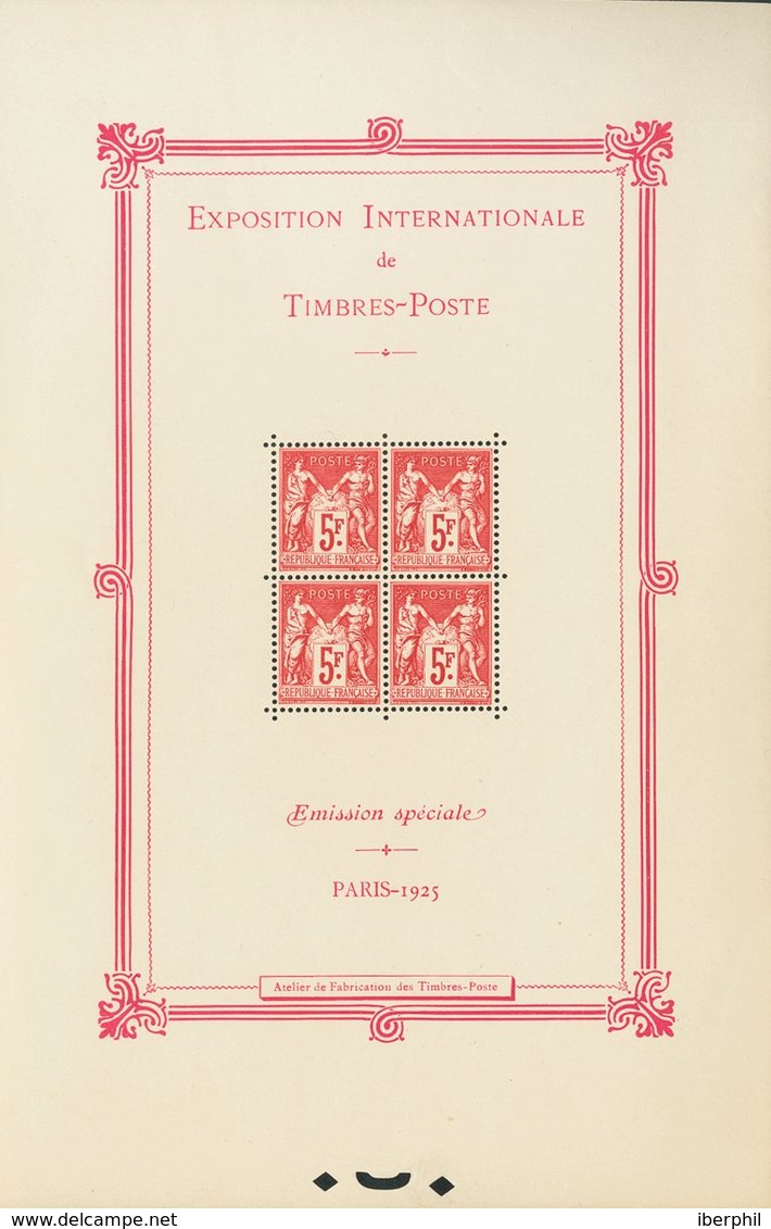 France, Souvenir Sheet. **1. 1925. Souvenir Sheet. VERY FINE AND VERY RARE IN THIS EXCELLENT QUALITY.   Edifil 2014: 5.2 - Andere & Zonder Classificatie