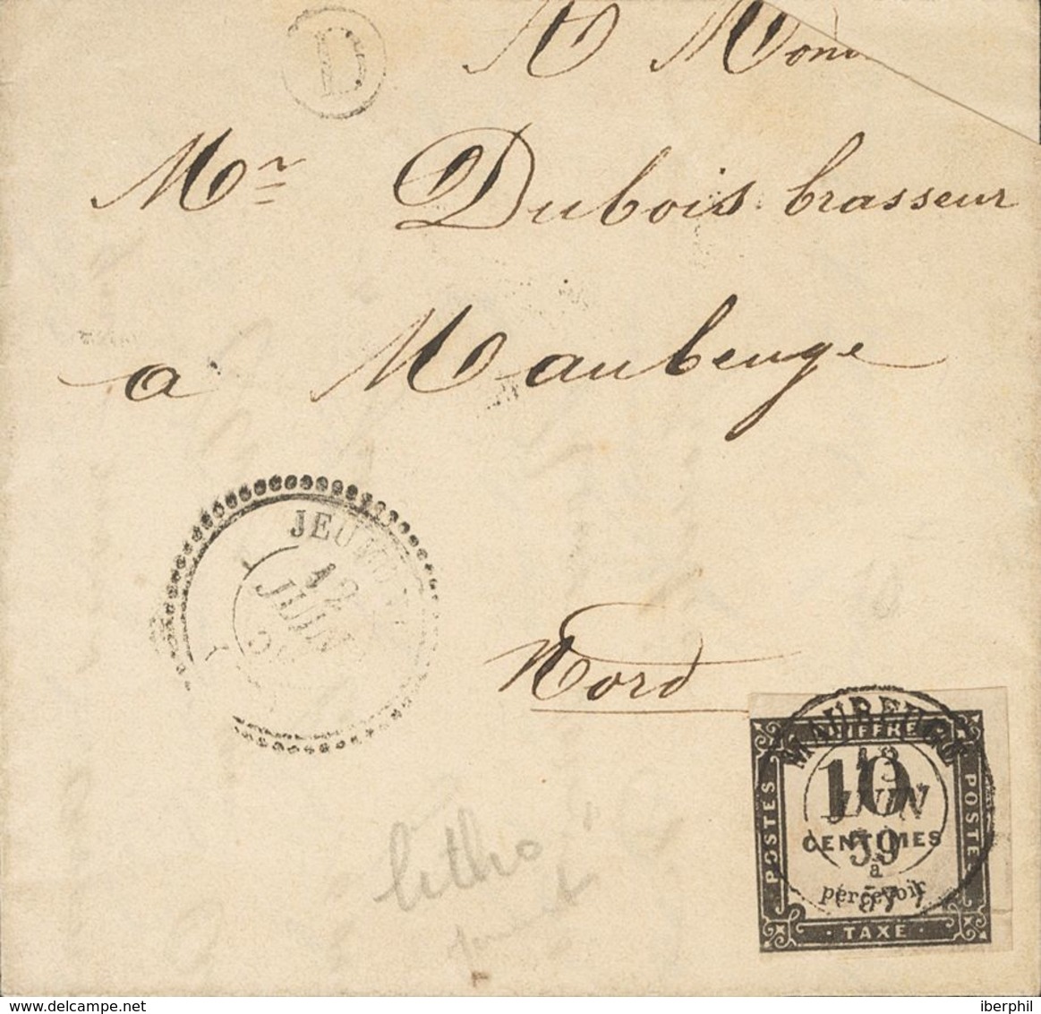 France, Postage Due. COVERYv 1. 1859. 10 Cts Black, Lithographed (short Margins). RENG To MAUBEUGUE. On Front Cds "point - Autres & Non Classés