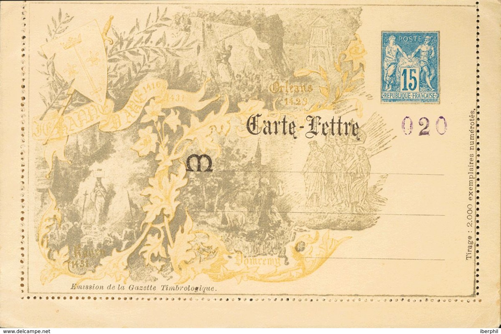 France, Postal Stationery. (*)Yv . (1878ca). 15 Cts Blue On Postal Stationery Card Rouletted (Carte-Lettre). FETE DE JEA - Other & Unclassified