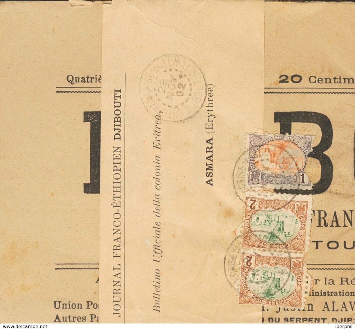 Somali Coast. COVERYv 37, 38(2). 1902. 1 Cts Violet And Orange And 2 Cts Red Brown And Green, Pair (both With Minor Defe - Otros & Sin Clasificación