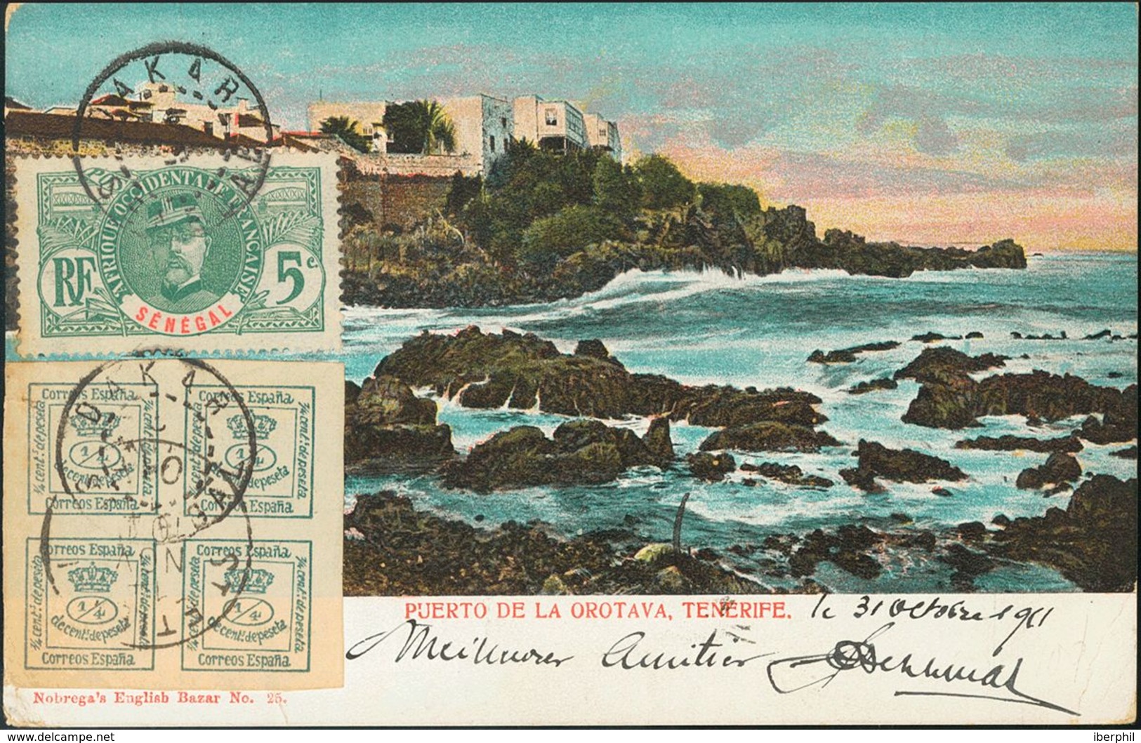 Senegal. COVER173. 1901. 4/4 Cts Green And 5 Cts Green Of Senegal. Postcard From DAKAR (SENEGAL) To BOURG ARGENTAL (FRAN - Senegal (1960-...)