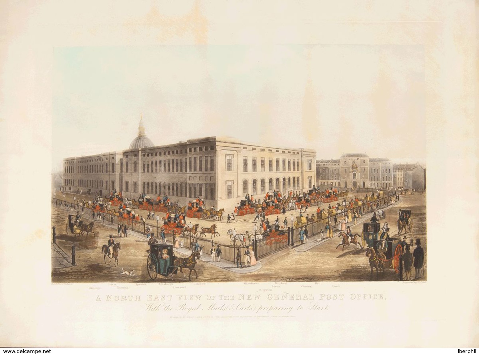 Great Britain, Bibliography. 1832. A NORTH EAST VIEW OF THE NEW GENERAL POST OFFICE WITH THE ROYAL MAILS PREPARING TO ST - ...-1840 Precursores