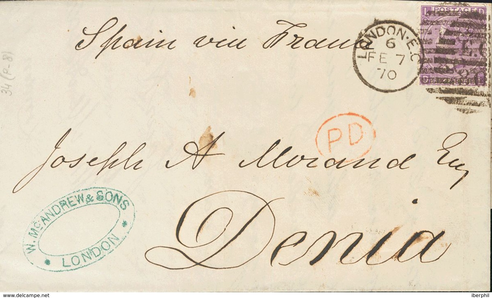 Great Britain. COVERYv . (1870ca). Three Letters Franked With Different Values Of 3 P Pink, 6 P Violet And 1 Sh Green, A - ...-1840 Préphilatélie