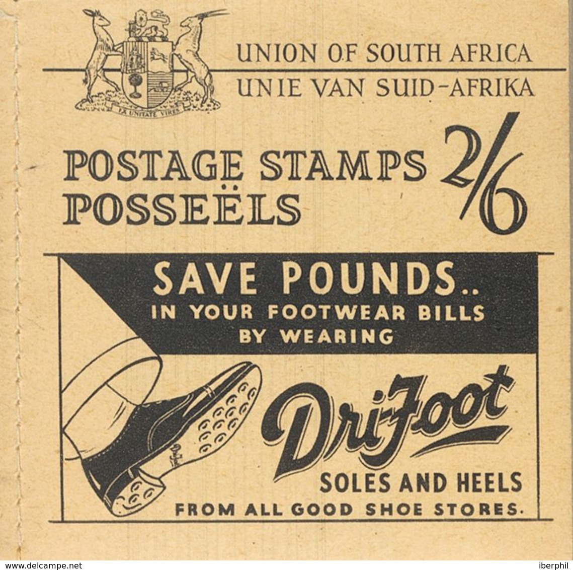 South Africa. **Yv . 1935. DRIFOOT Advertising Booklet Of 2/6 Sh (light Yellow Cover), Containing Two Sheets Of ½ P Gree - Sonstige & Ohne Zuordnung