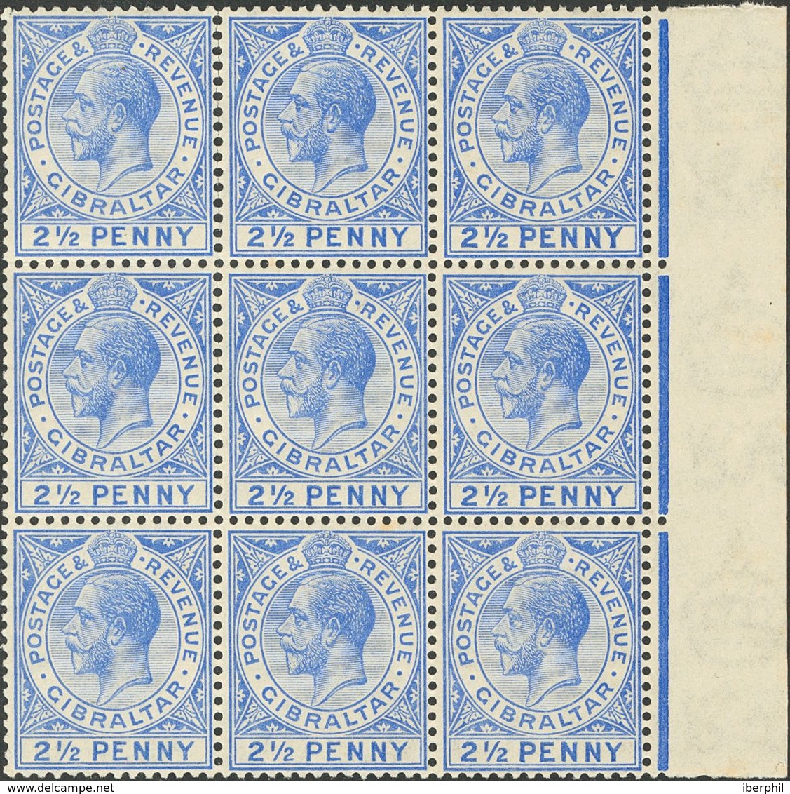 Gibraltar. **Yv 77(18). 1921. 2½ P Ultramarine, Eighteen Stamps. VERY FINE   Yvert 2010: 468 Euros -- Gibraltar. **Yv 77 - Gibraltar