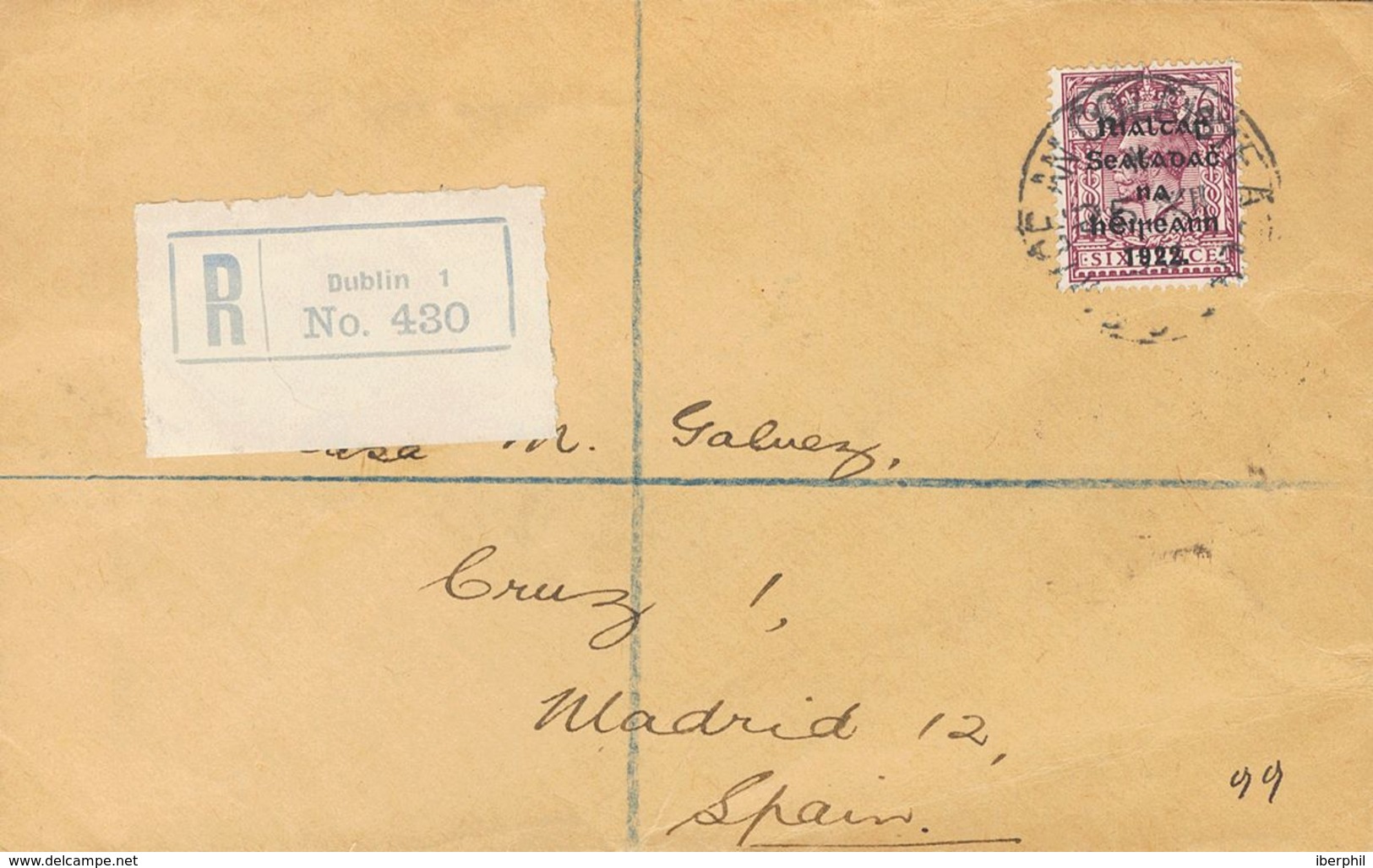 Ireland. COVERYv 9. 1930. 6p Lilac. Registered From DUBLIN To MADRID (addressed To The Famous Philatelic Dealer Gálvez). - Autres & Non Classés