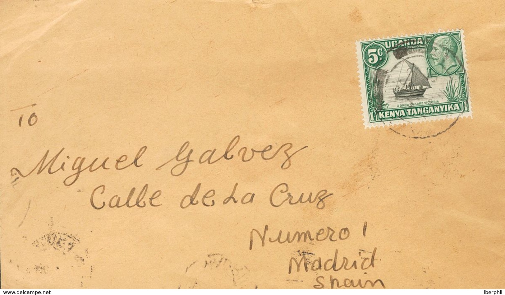 Kenya, Uganda And Tanganyka. COVERYv 34. 1936. 5 Cts Green And Black. Addresed To MADRID (sent To Miguel Gálvez). On Rev - Other & Unclassified