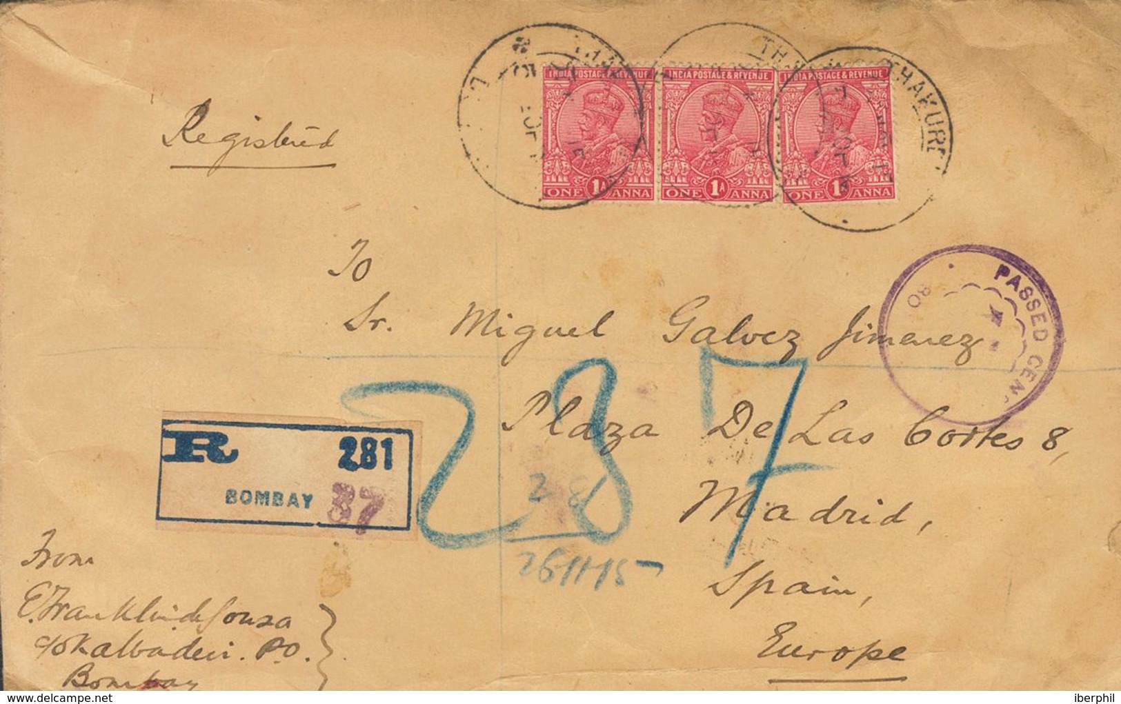 Nigeria. COVERYv 7. 1921. 2 P Ultramarine On Postal Stationery Registered From KANO To MADRID, With Complementary Franki - Nigeria (...-1960)