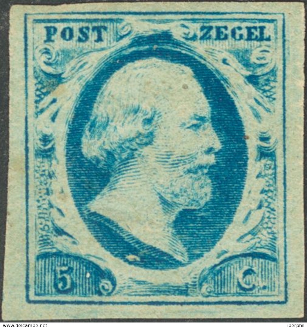 Holanda. *Yv 1. 1852. 5 Cent Blue (Plate VI Position 78) On Thin Paper (minimal Paintless Spot Front). Original Gum. VER - ...-1852 Prephilately