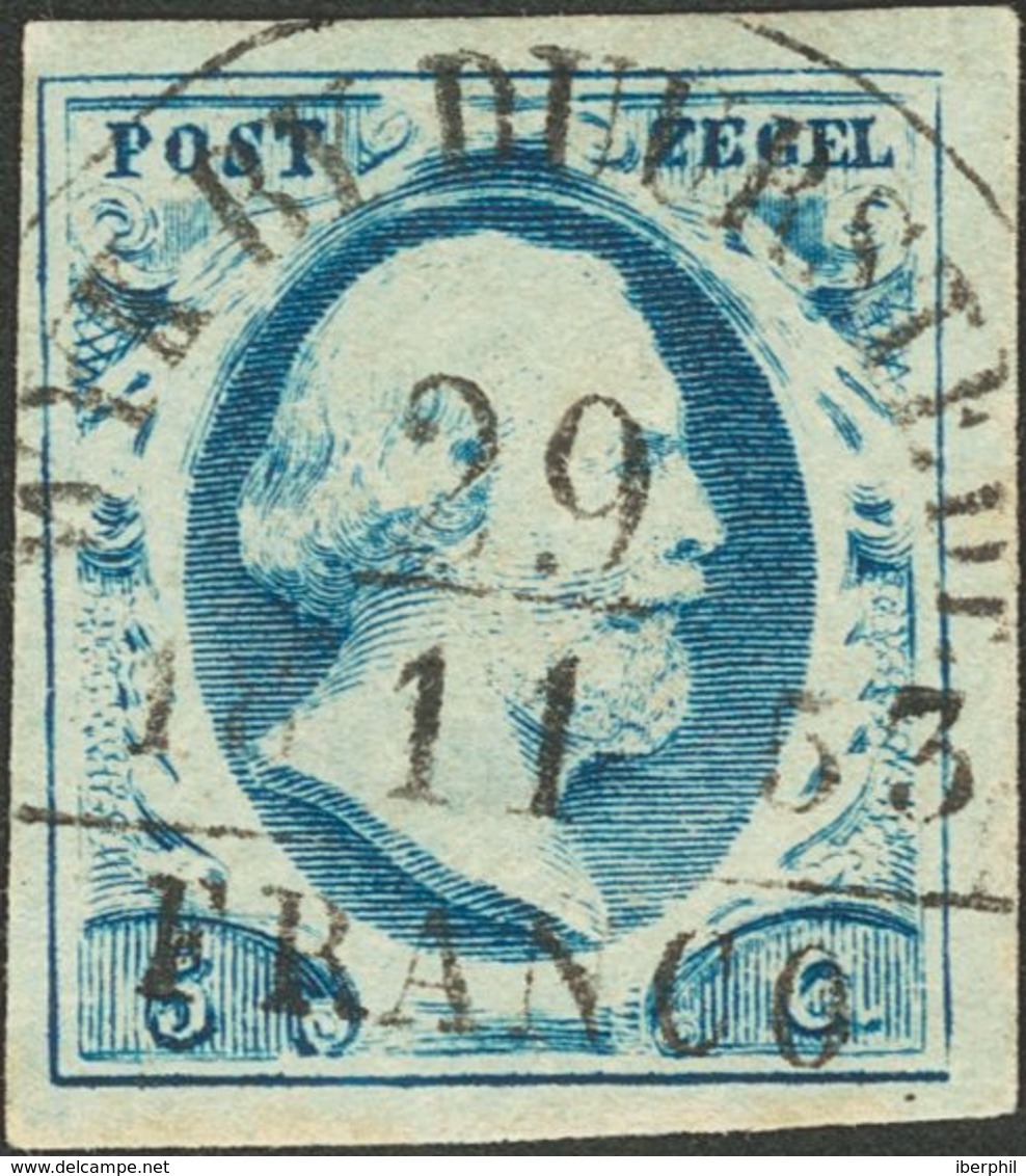 Holanda. ºYv 1. 1852. 5 Cent Blue (Plate I, Position 93). WYK BY DUURSTEDE Datestamp Type B (Ey 250). VERY FINE AND SPEC - ...-1852 Precursores