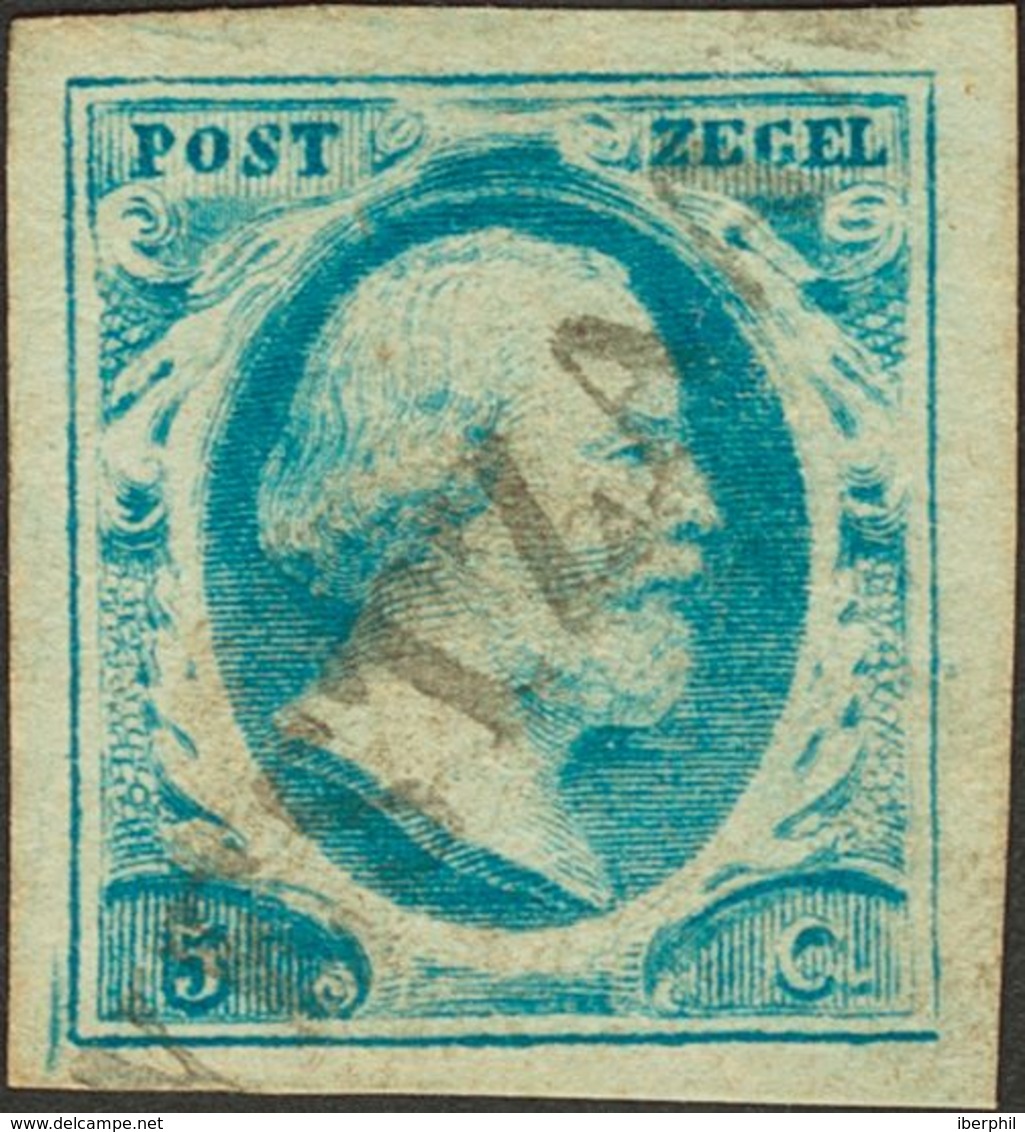 Holanda. ºYv 1. 1852. 5 Cent Blue. Lineal Cancel WESTZAAN (Ey 125). VERY FINE. (NVPH 1). -- Netherlands. ºYv 1. 1852. - ...-1852 Préphilatélie