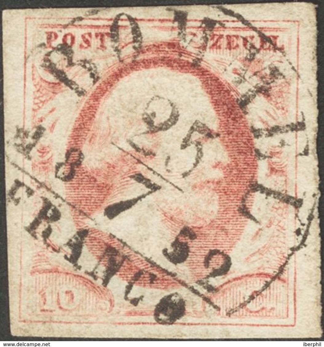 Holanda. ºYv 2. 1852. 10 Cent Carmine (Plate I). Cancelled With BOMMEL / FRANCO Datestamp Type B (Ey 125). VERY FINE. -- - ...-1852 Préphilatélie