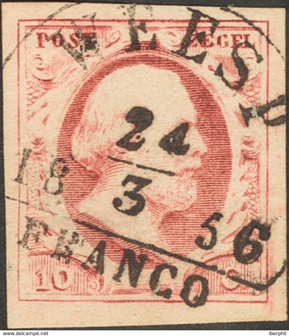 Holanda. ºYv 2. 1852. 10 Cent Red (Plate III). WEESP Datestamp Type B (Ey 300). VERY FINE. (NVPH 2e). -- Netherlands. ºY - ...-1852 Vorläufer