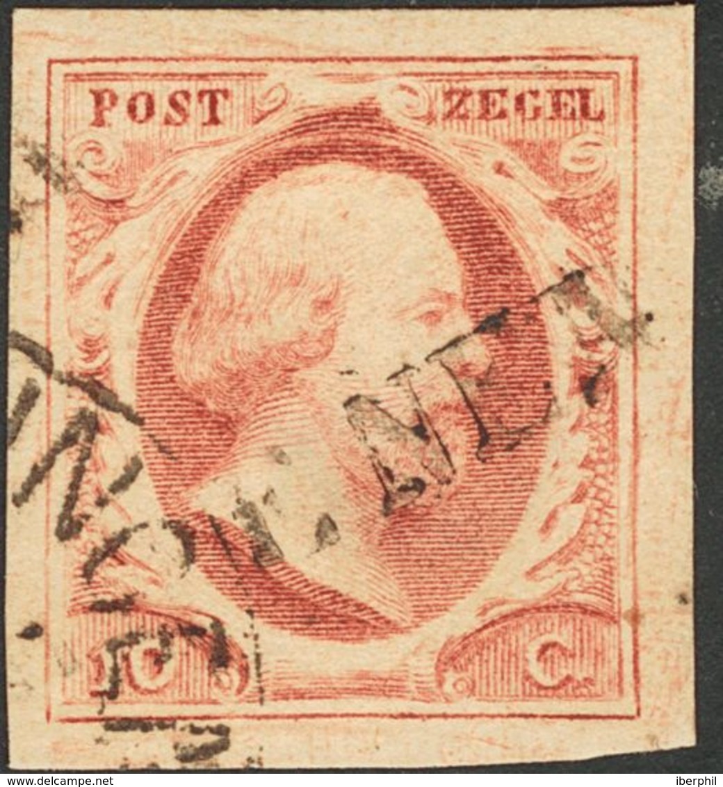 Holanda. ºYv 2. 1852. 10 Cent Red (Plate IV, Position 51). RHENEN Datestamp (Ey 250). VERY FINE. (NVPH 2g). -- Netherlan - ...-1852 Prephilately