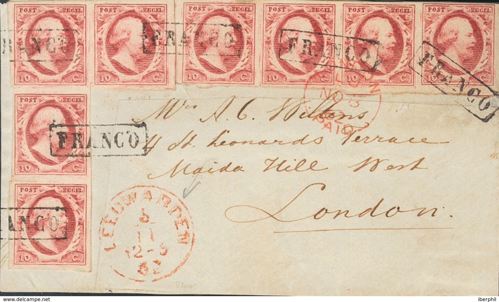 Holanda. SOBREYv . 1862. 10 Cent Pink Carmine (Plate VIII, Position 13-14, 18, 23, 27-30), Two Trips Of Four Stamps. Fro - ...-1852 Vorläufer