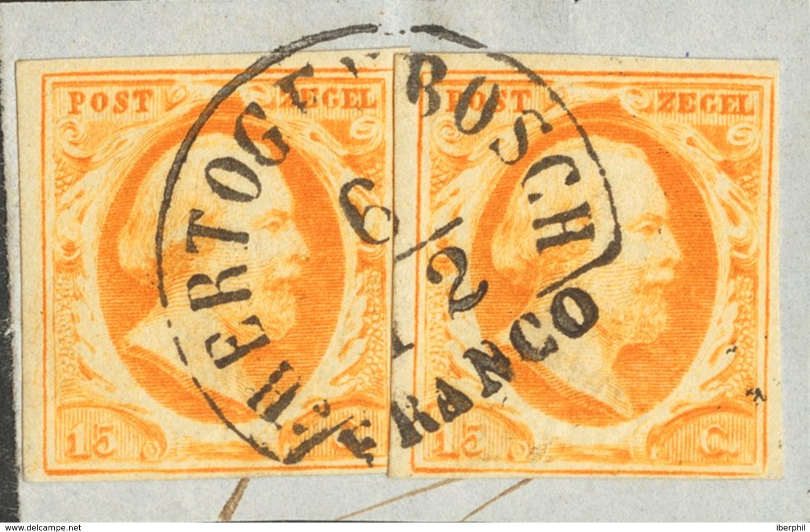 Holanda. FragmentoYv 3. 1852. 15 Cent Dark Orange, Two Stamps, On Fragment. HERTOGENBOSCH Datestamp Type A (Ey 300). VER - ...-1852 Prephilately