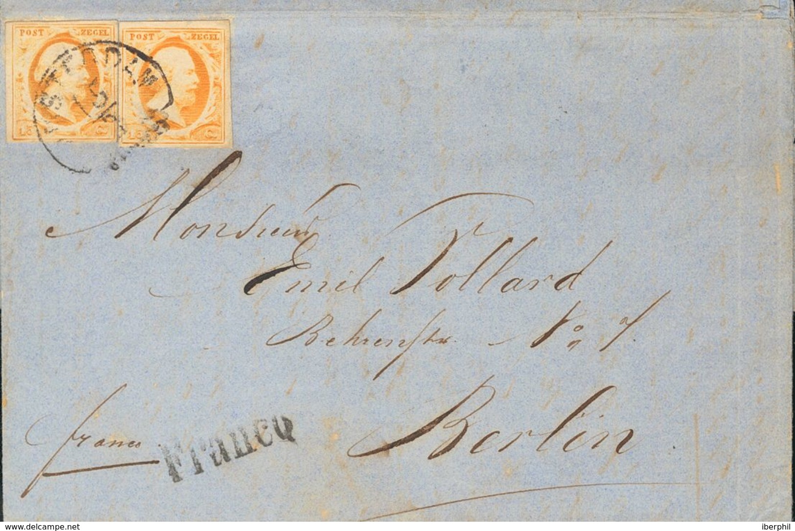 Holanda. SOBREYv 3(2). 1860. 15 Cent Dark Orange, Two Stamps. EMMERICH To BERLIN (GERMANY). Cancelled With AMSTERDAM Dat - ...-1852 Vorläufer