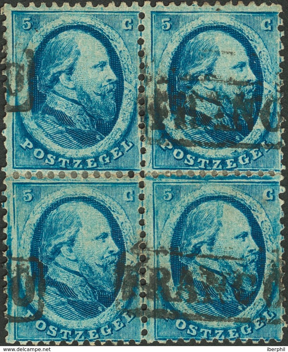 Holanda. ºYv 4. 1864. 5 Cent Blue, Block Of Four (left Right Stamp Short Perforation And Reinforced Perforation In Cente - ...-1852 Prephilately