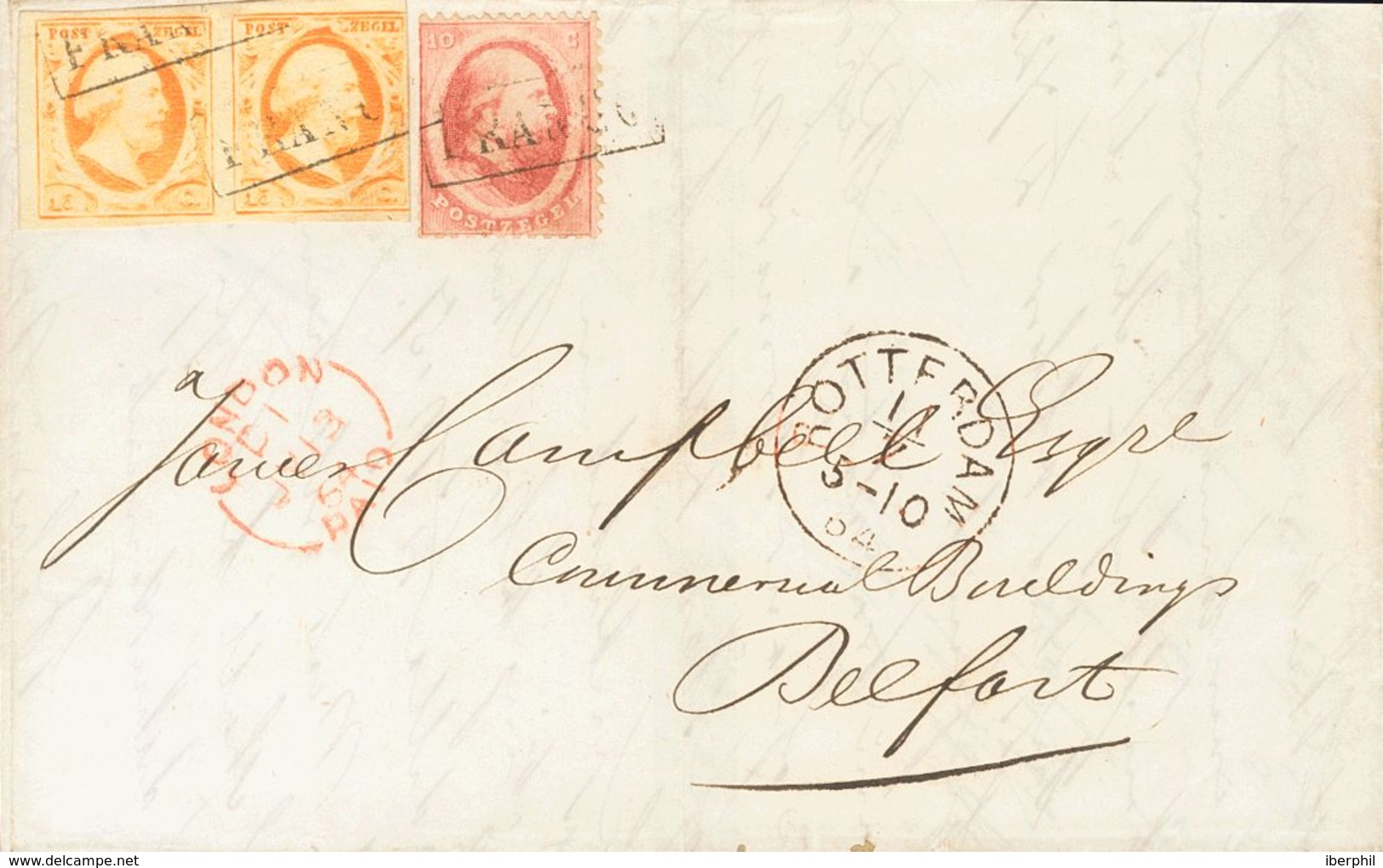 Holanda. SOBREYv . 1864. 15 Cent Orange, Pair (one Short Margin) And 10 Cent Of 1864 Issue (left Margin Cutted). ROTTERD - ...-1852 Precursores