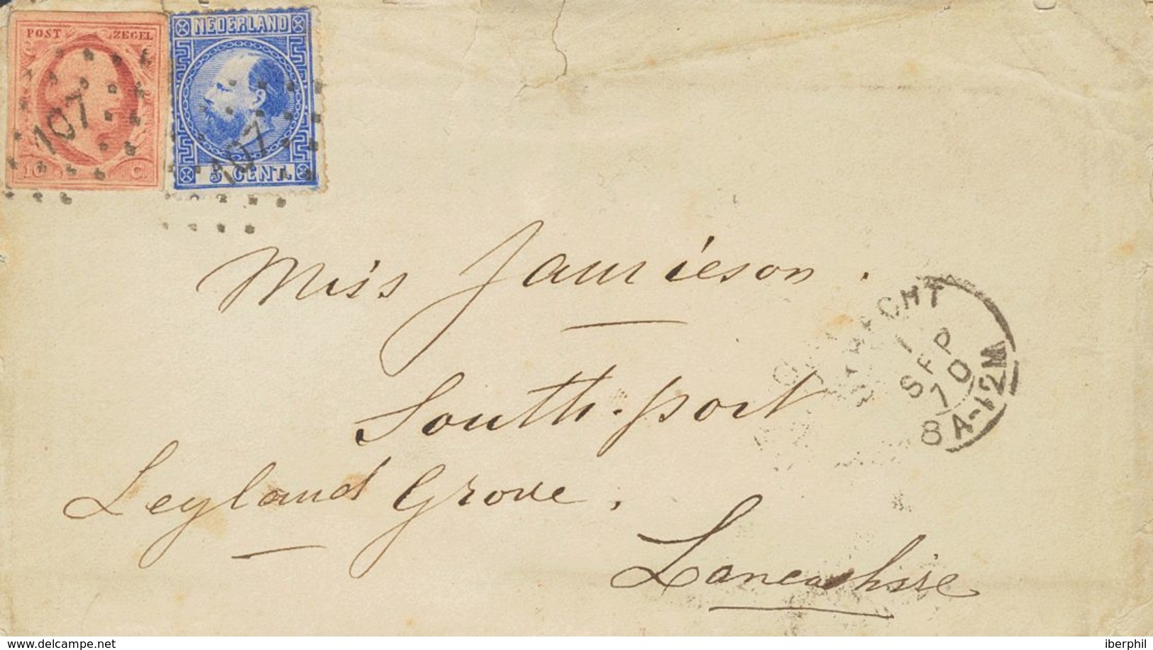 Holanda. SOBREYv . 1870. 10 Cent Red (Plate V) And 5 Cent Blue (little Defect Repaired) Of 1867 (Type II, Perforation 13 - ...-1852 Vorläufer