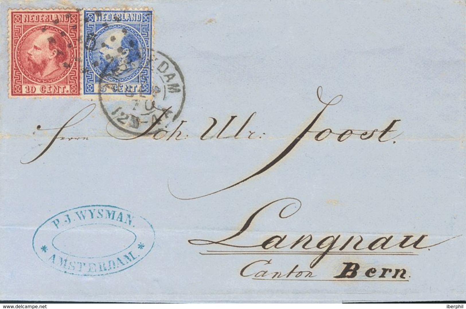 Holanda. SOBREYv . 1870. 5 Cent Blue (Type II, Perforation 13¼ X 14) And 10 Cent Carmine (Type II, Perforation 13¼ X 14) - ...-1852 Precursores