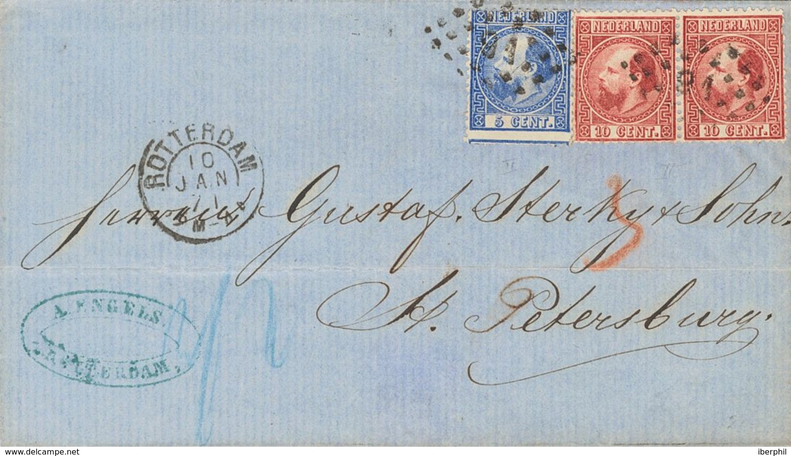 Holanda. SOBREYv . 1871. 5 Cent Blue (Type II, Perforation 13½) And 10 Cent Carmine (Type II, Perforation 13½). ROTTERDA - ...-1852 Vorläufer