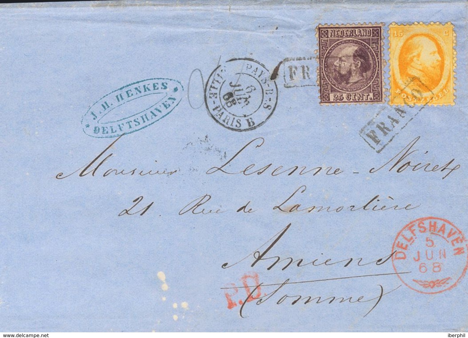 Holanda. SOBREYv 6, 11. 1867. 15 Cts Orange (Haarlem Print) And 25 Cts Dark Violet (small Tear) Of 1867 Issue (Type I, P - ...-1852 Vorläufer
