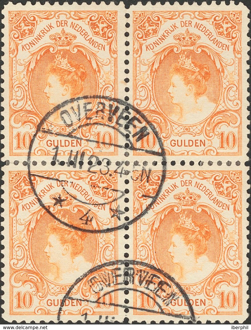 Holanda. ºYv 64(4). 1898. 10 Gulden Orange, Block Of Four. VERY FINE AND RARE. (NVPH 80, 4500 Euros). Cert. VLEEMING. -- - ...-1852 Precursores
