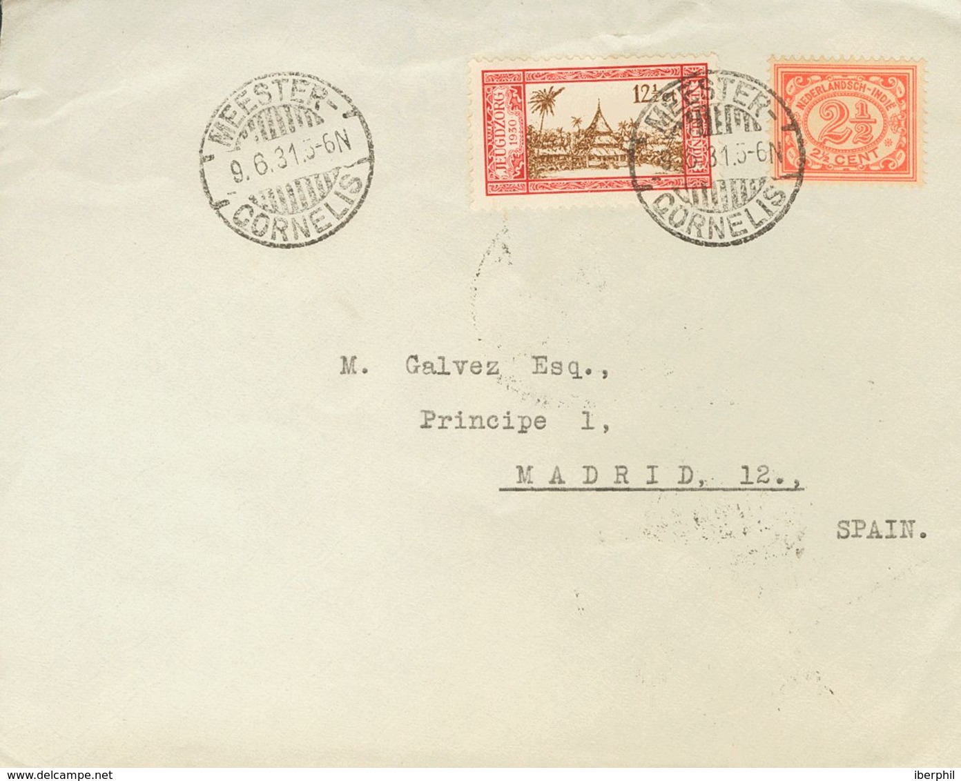 Dutch India. COVERYv 132, 158. 1931. 2 ½ Cts Orange And 12 ½ Cts Red And Brown. JAKARTA To MADRID (addresed To Miguel Gá - India Holandeses
