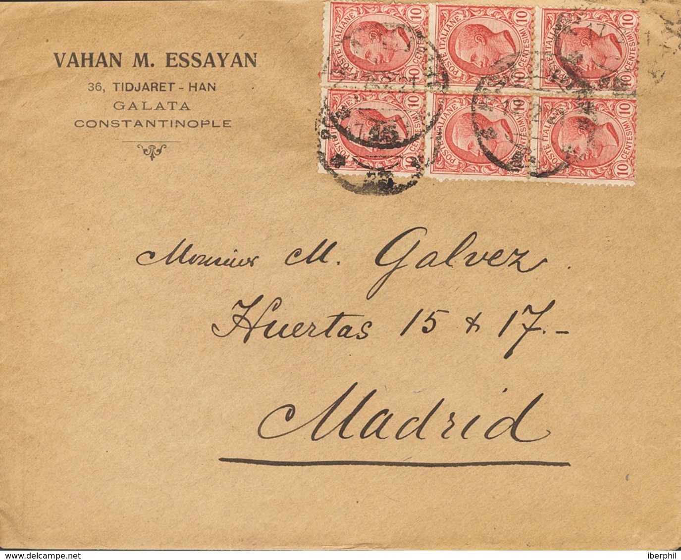 Italian Levant. COVER. 1921. 10 Cts Pink, Six Stamps Of Italy. CONSTANTINOPLA To MADRID. On Reverse Arrival. VERY FINE.  - Autres & Non Classés