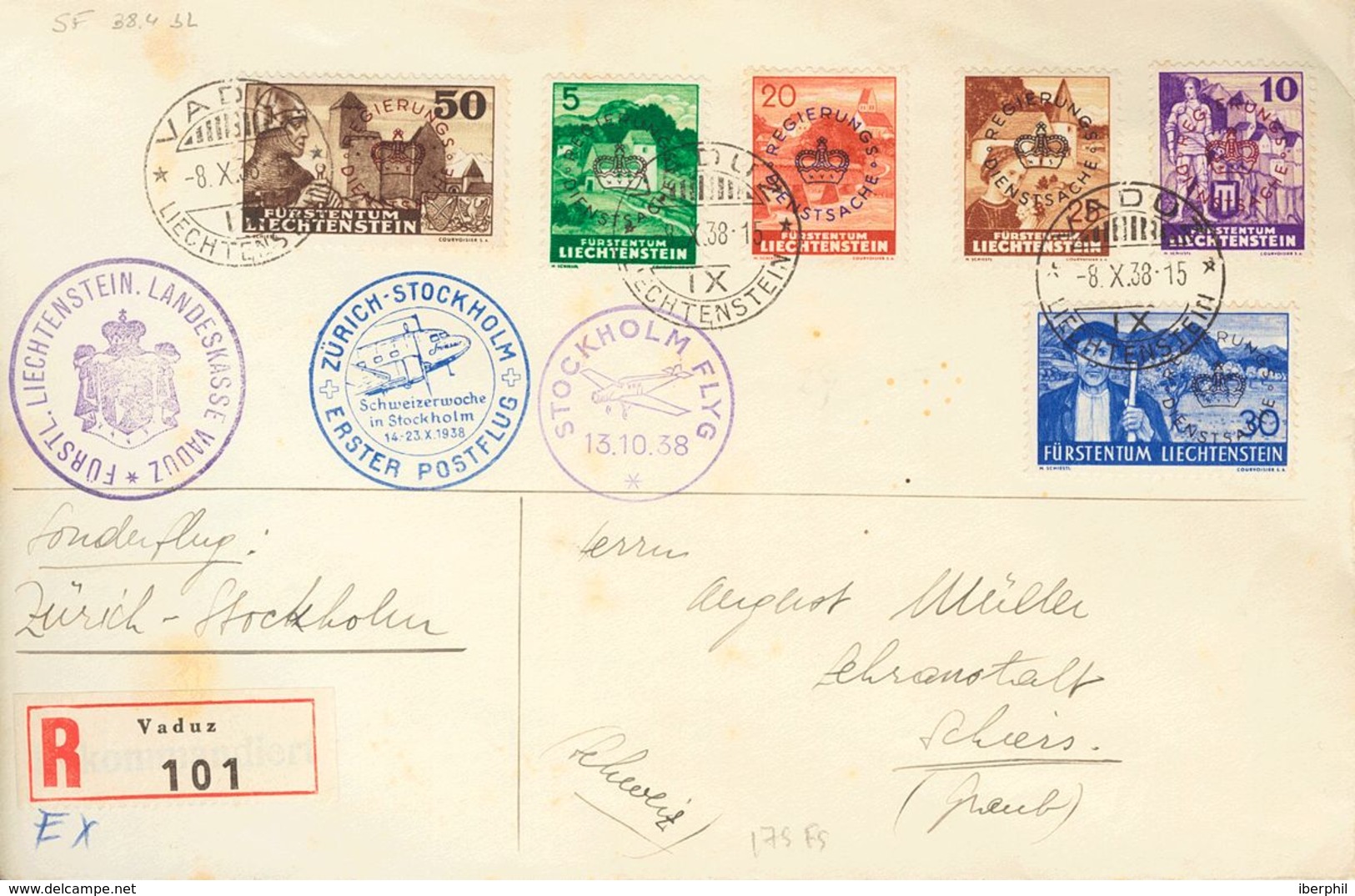 Liechtenstein, Official. COVERYv 20/21, 22/25. 1938. Different Values. Registered From VADUZ To SCHIERS (SWITZERLAND). O - Autres & Non Classés