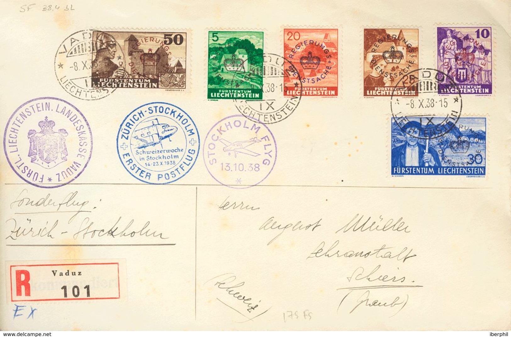 Liechtenstein, Official. COVERYv 20/21, 22/25. 1938. Different Values. Registered From VADUZ To SCHIERS (SWITZERLAND). O - Other & Unclassified