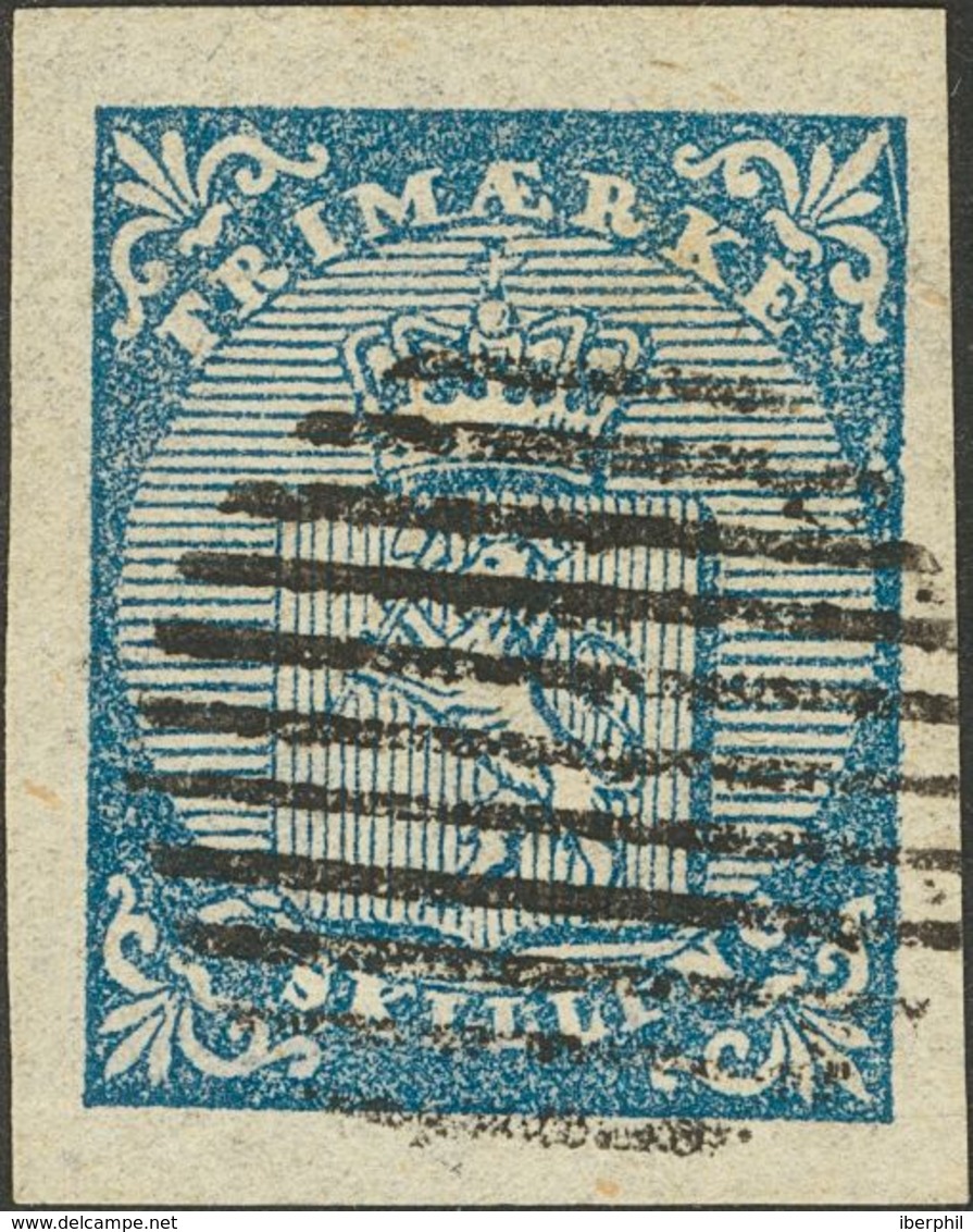 Norway. ºYv 1. 1855. 4 Blue Sk (huge Margins). Circular Postmark Of 10 Bars. VERY FINE. (Facit 1a) -- Noruega. ºYv 1. 18 - Other & Unclassified