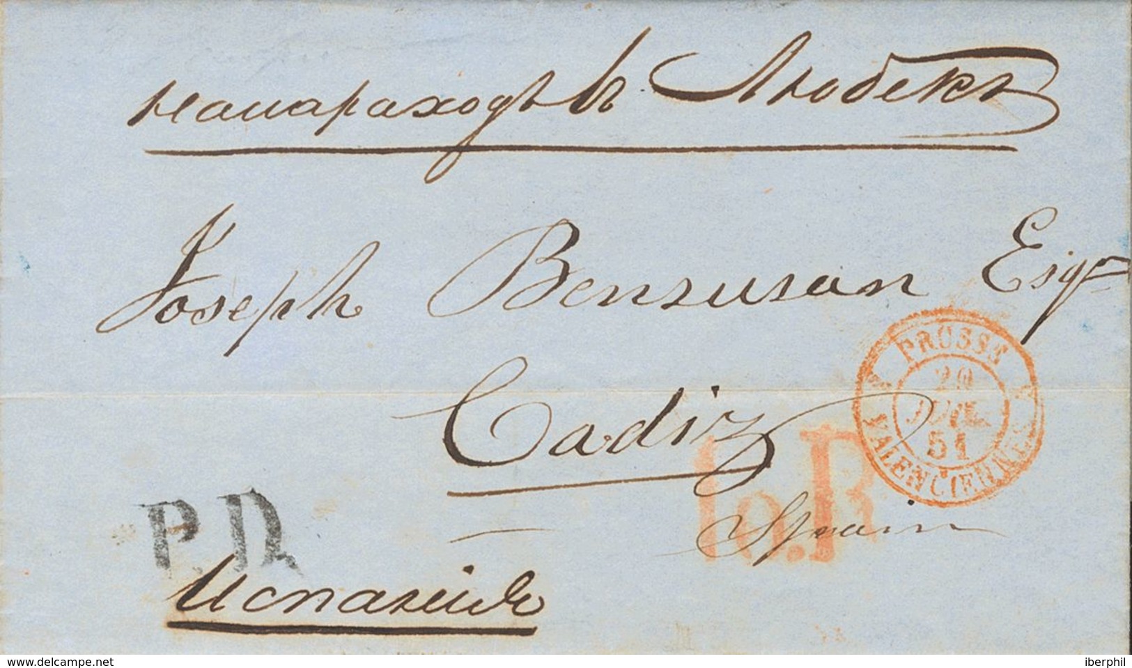 Russia. COVER. 1861. CRONSTADT (UKRAINE) To CADIZ. Rectangular Datestamp Of Exit On The Back And Addresed By The German  - Otros & Sin Clasificación