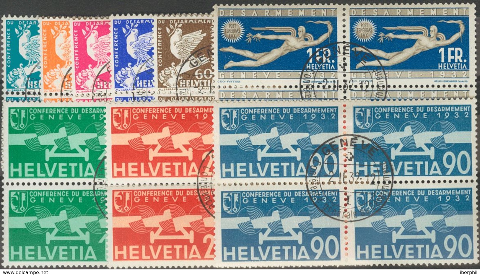 Switzerland. ºYv 254/59(4), Aéreo 16/18. 1932. Complete Set, Including Airmail, In Blocks Of Four. First Day Special Pos - Autres & Non Classés